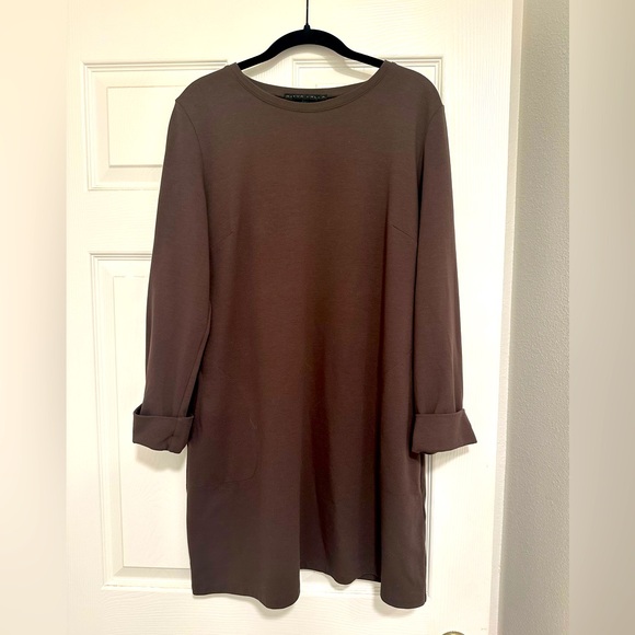 Ritva Falla Finnish design, brown three-quarter sleeve shift dress. - Picture 1 of 6